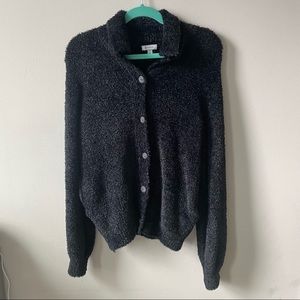 Black Susina Button Up Fluffy Sweater
